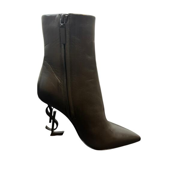 Saint Laurent Opyum YSL Ankle Booties Sculpted Heel Leather Statement Winter 5.5 - Picture 8 of 14